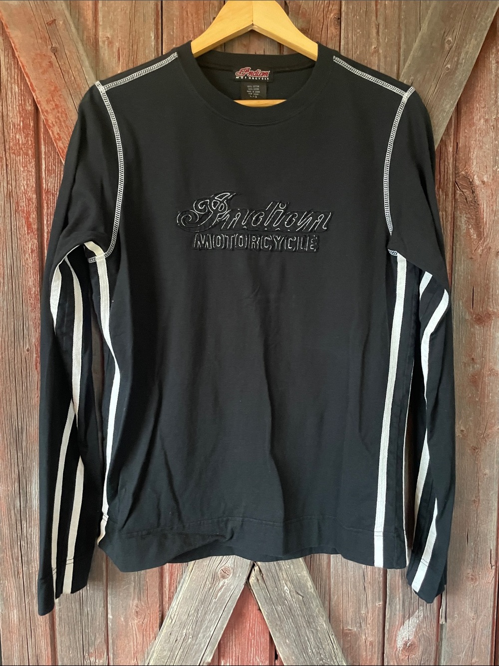 Vintage Indian Motorcycle Long Sleeve Tee with White Stripes
